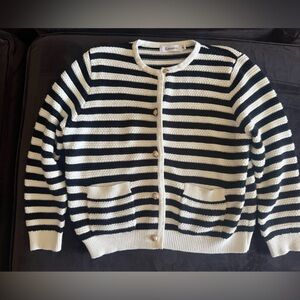 Anrabess Striped Black and White Button Cardigan